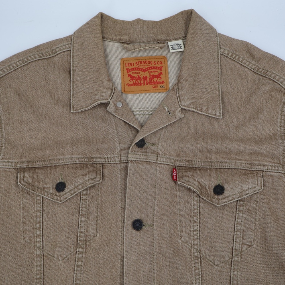 Levis Trucker Jacket Mens XXL Tan Khaki Denim Button Front Coat 72334-0482 - Picture 2 of 12